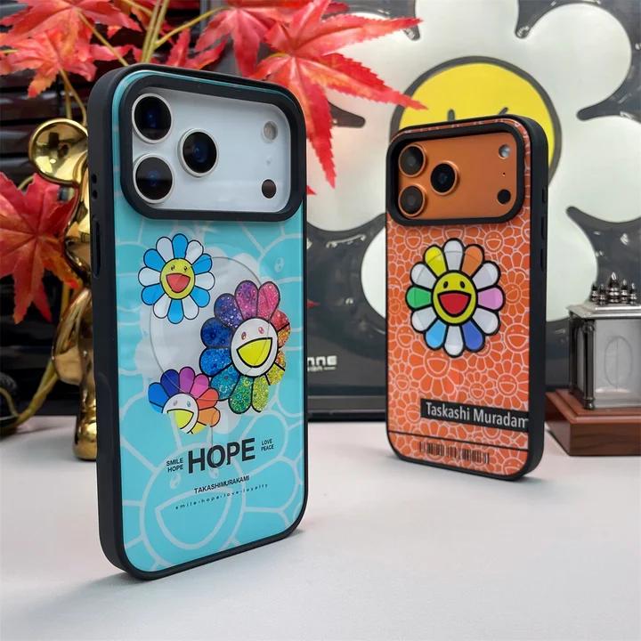 アイフォン17プラス スマホケース murakami sunflower風 